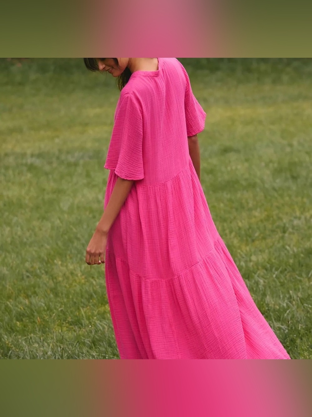 Anthropologie Hot Pink Tiered Maxi Dress